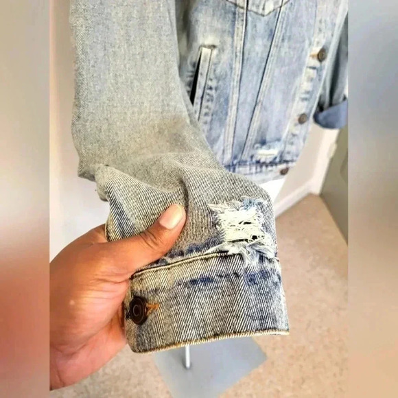 LUNIK Floral Distressed/ Destroyed 90's Denim Jean Jacket(Large) - Picture 7 of 11